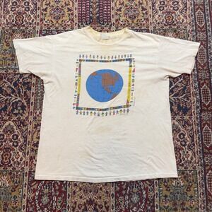VTG 1990 Hanes Beefy TShirt Graphic Earth‎ People Print Vintage Mens XL USA